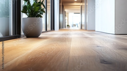 Wallpaper Mural Modern Office Corridor, Light-filled Hallway, Wooden Floor Torontodigital.ca