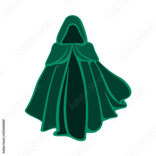 Green hooded cloak or cape in fantasy style vector illustration