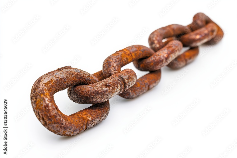Weathered metal chain resting on a white surface, showcasing rust and texture in an artistic way isolated on transparent background Weathered metal chain resting on a white surface, showcasing rust and texture in an artistic way isolated on transparent background
