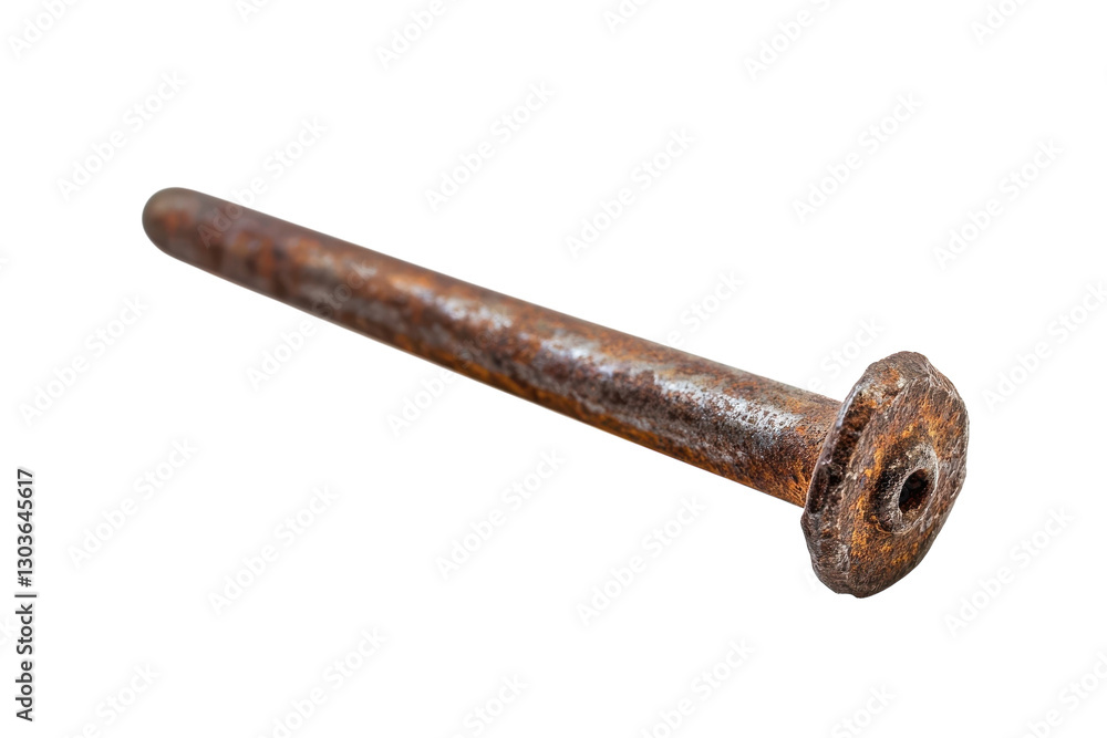 A solitary rusty nail resting on a white surface captures the essence of wear and time isolated on transparent background A solitary rusty nail resting on a white surface captures the essence of wear and time isolated on transparent background