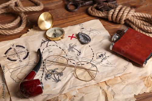 Treasure map with travel eq...