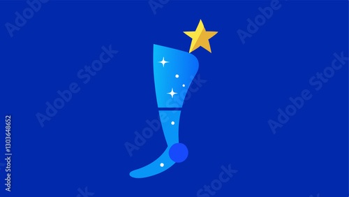 Starry Leg A bright blue leg prosthetic featuring glowing star patterns and a whimsical shooting star graphic making walking an adventurous experience.