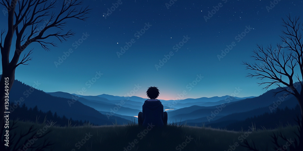 Obraz premium silhouette of a man sitting on a mountain