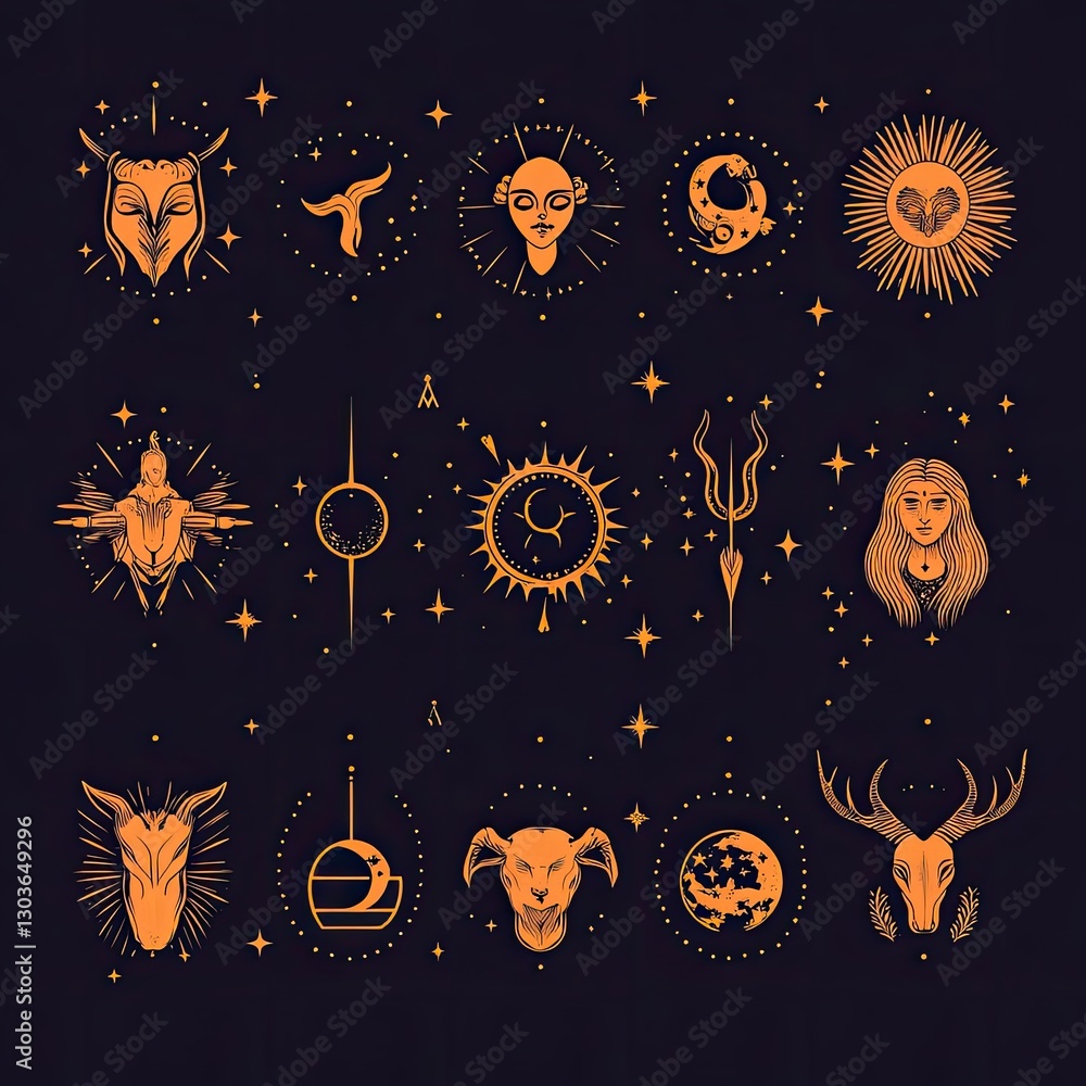 Fototapeta premium Mystical Zodiac Symbols Collection