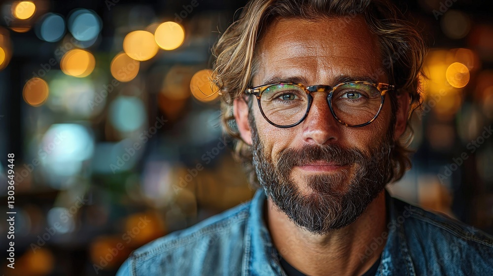 A Smiling Man Wearing Glasses Poses for a Portrait A Smiling Man Wearing Glasses Poses for a Portrait