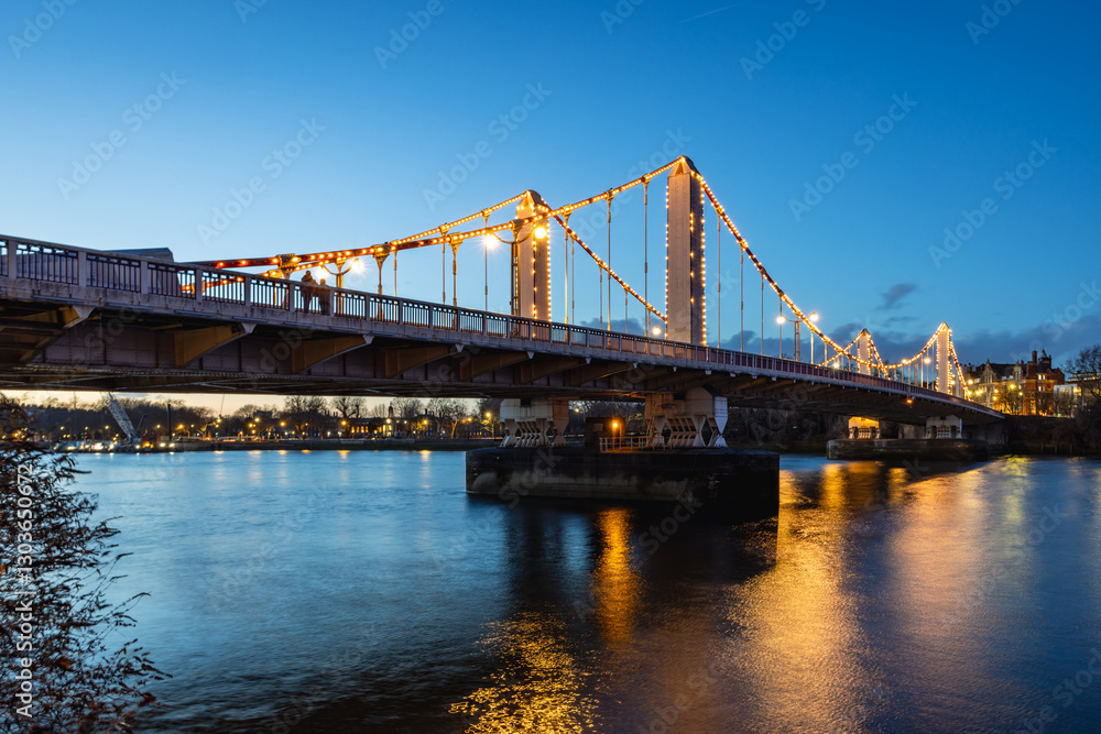Chelsea Bridge over the River Thames in west London, take at dusk. Chelsea Bridge over the River Thames in west London, take at dusk.