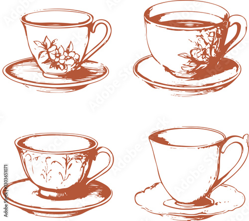 Set of grunge tea coffee cups rubber stamps