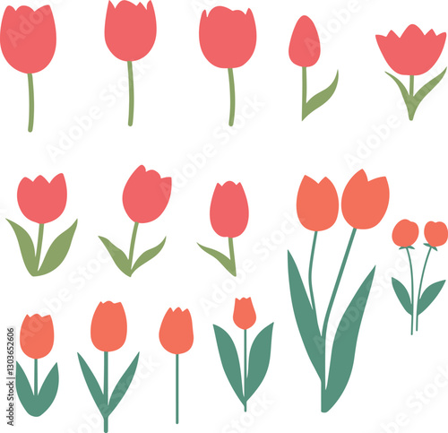 set of flat simple drawn tulips