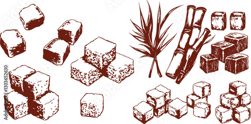 set of sugar hand-drawn rubber stamps