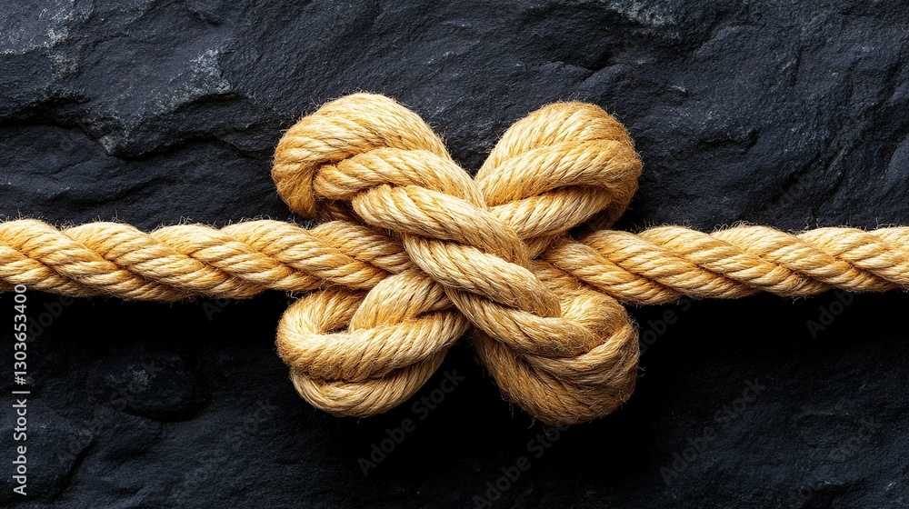 Fototapeta premium Rope knot on dark stone background