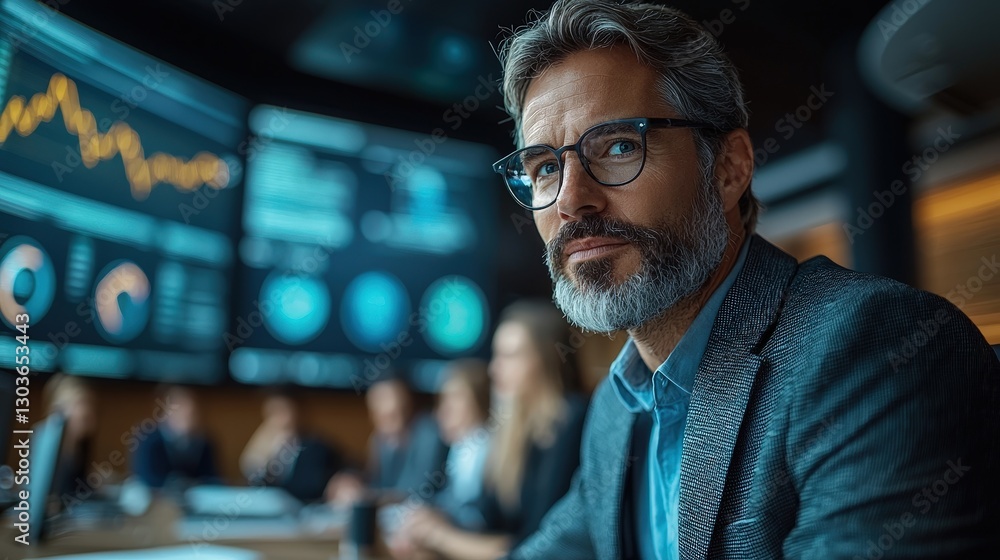 A Confident Businessman Observing Financial Data In The Office A Confident Businessman Observing Financial Data In The Office