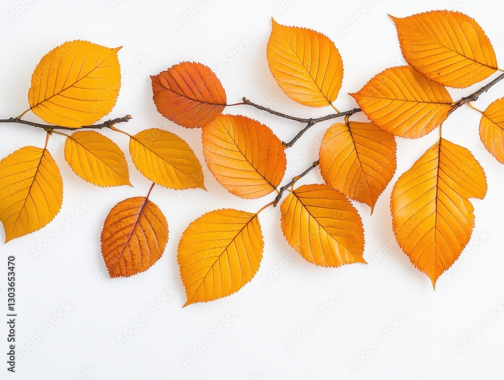 Obraz premium Vibrant autumn leaves arranged artistically on a clean white background