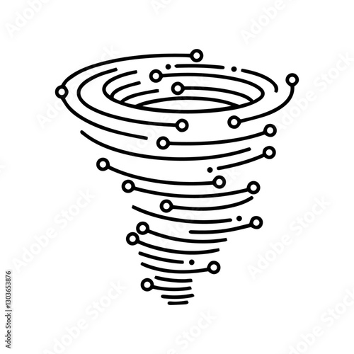 tornado whirlwind interconnected printed circuit lines board, vector logo monochromatic black transmission line