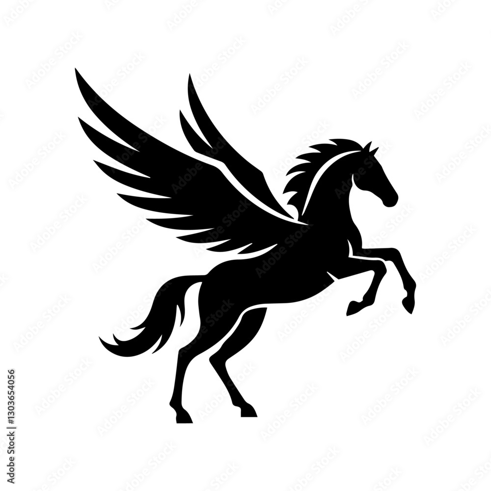 Fototapeta premium pegasus rearing vector illustration, mythical black silhouette
