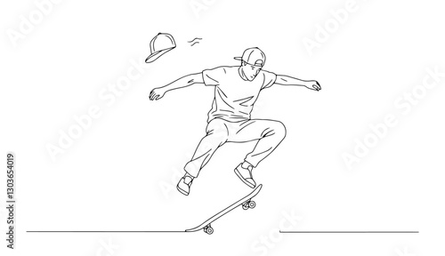 skateboarder performing trick vector illustration, hand drawn sketch