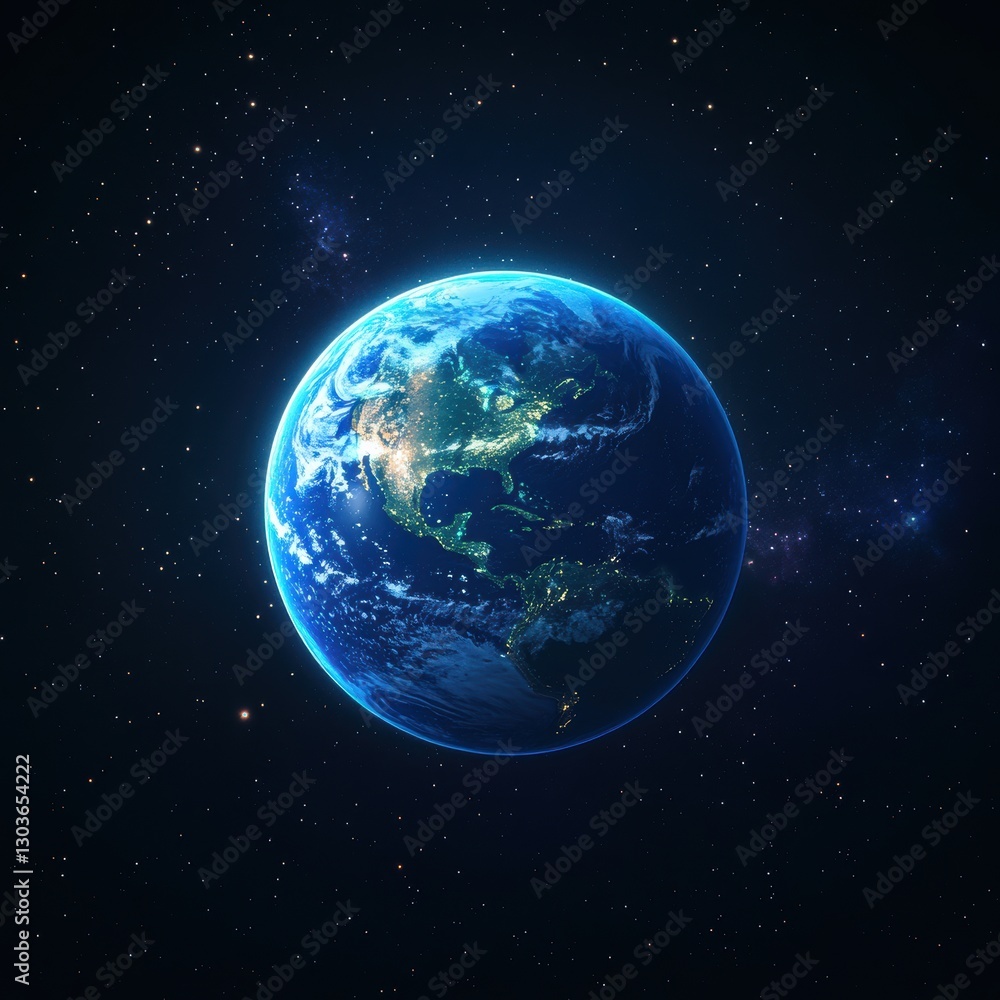 Obraz premium Earth viewed from space showcasing vibrant lights and natural beauty from above