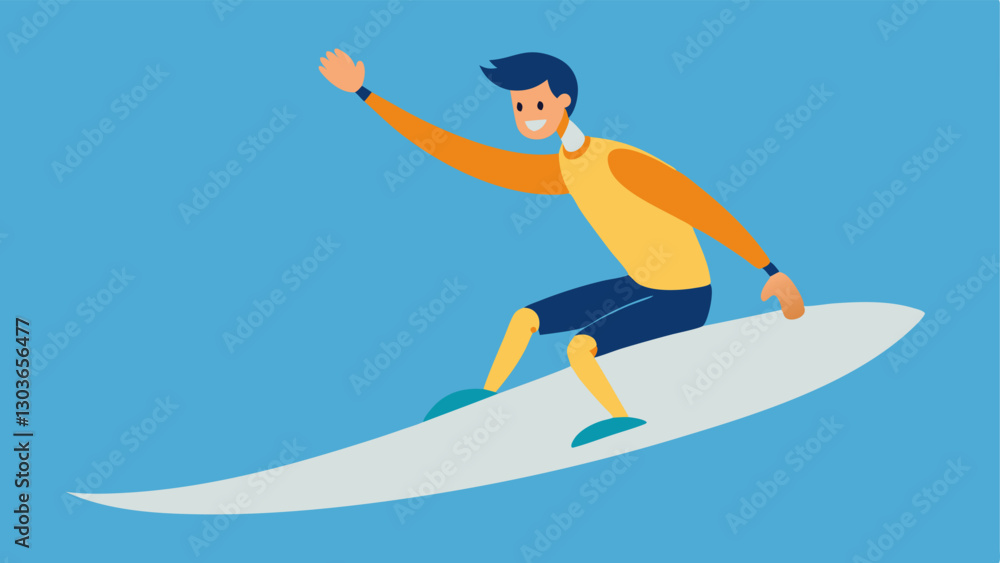 Surfing on a Wave A person riding a surfboard with a prosthetic arm that has an extended grip catching a wave with a big smile. Surfing on a Wave A person riding a surfboard with a prosthetic arm that has an extended grip catching a wave with a big smile.