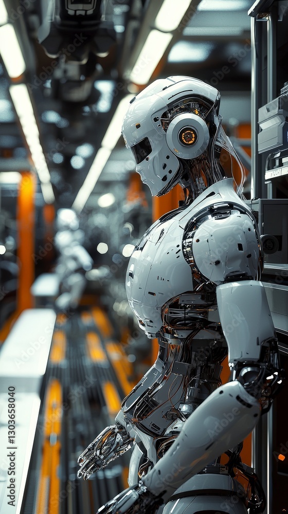 State-of-the-art robot in a futuristic industrial setting State-of-the-art robot in a futuristic industrial setting