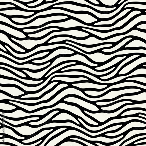 Vector seamless pattern. Free form organic shapes. Stylish smooth weaving structure. Natural zigzag spots. Hand drawn abstract background. Can be used as swatch. Monochrome spotty print.