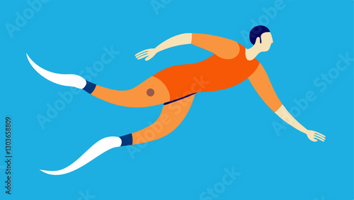 Swimming with Fins An illustration of a swimmer with a prosthetic leg equipped with a specialized fin gliding effortlessly through the water.