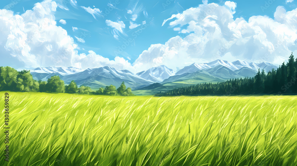 Fototapeta premium Png green field backgrounds grassland landscape. Tranquil - Mountain. Illustration