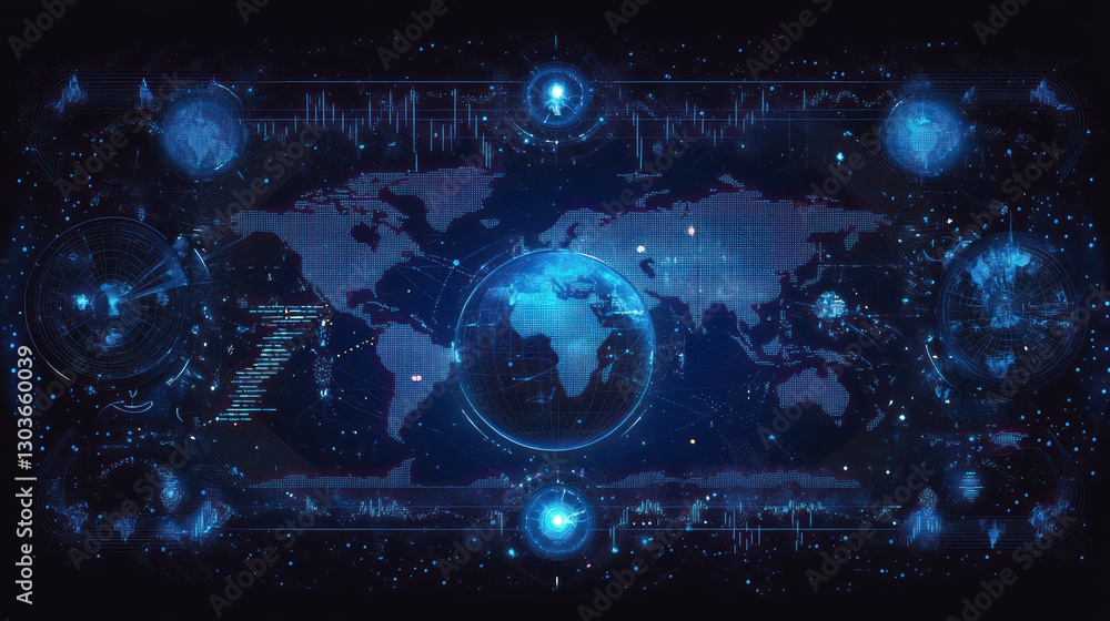 Obraz premium Global data visualization, world map interface