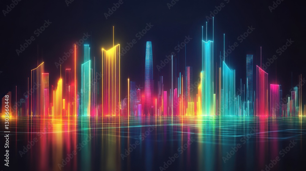 Futuristic city skyline with neon lights reflected on water. Possible stock photo use Futuristic city skyline with neon lights reflected on water. Possible stock photo use