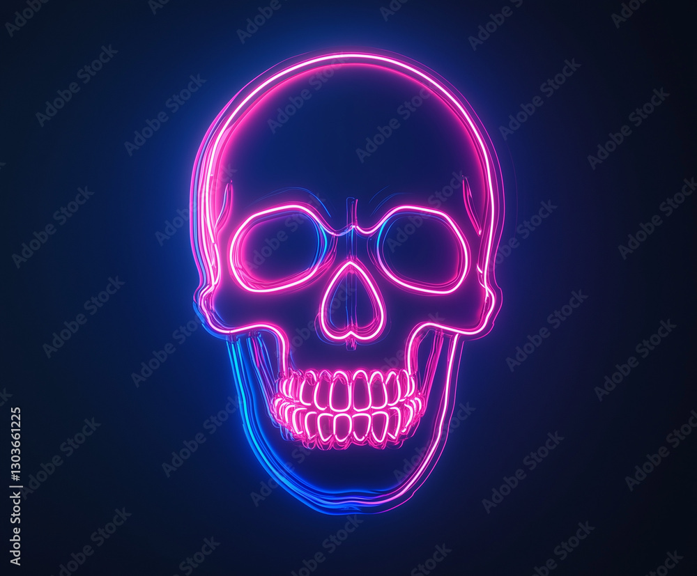 Glowing neon sign of a skull Glowing neon sign of a skull