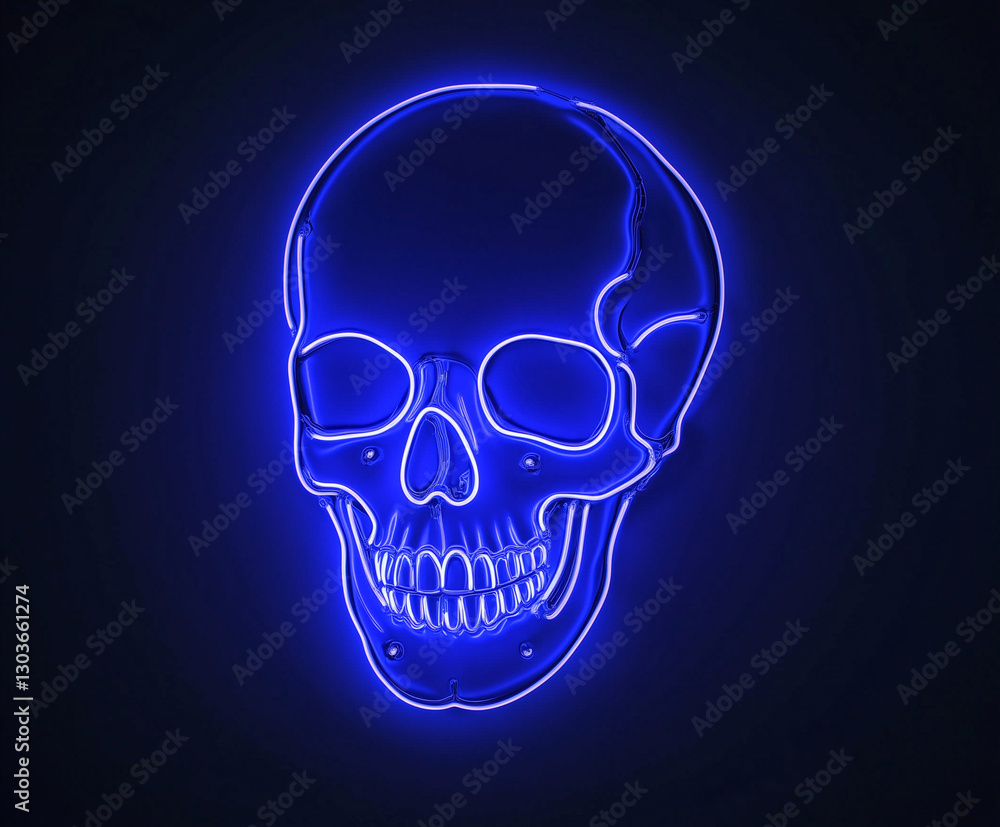 Glowing neon sign of a skull Glowing neon sign of a skull