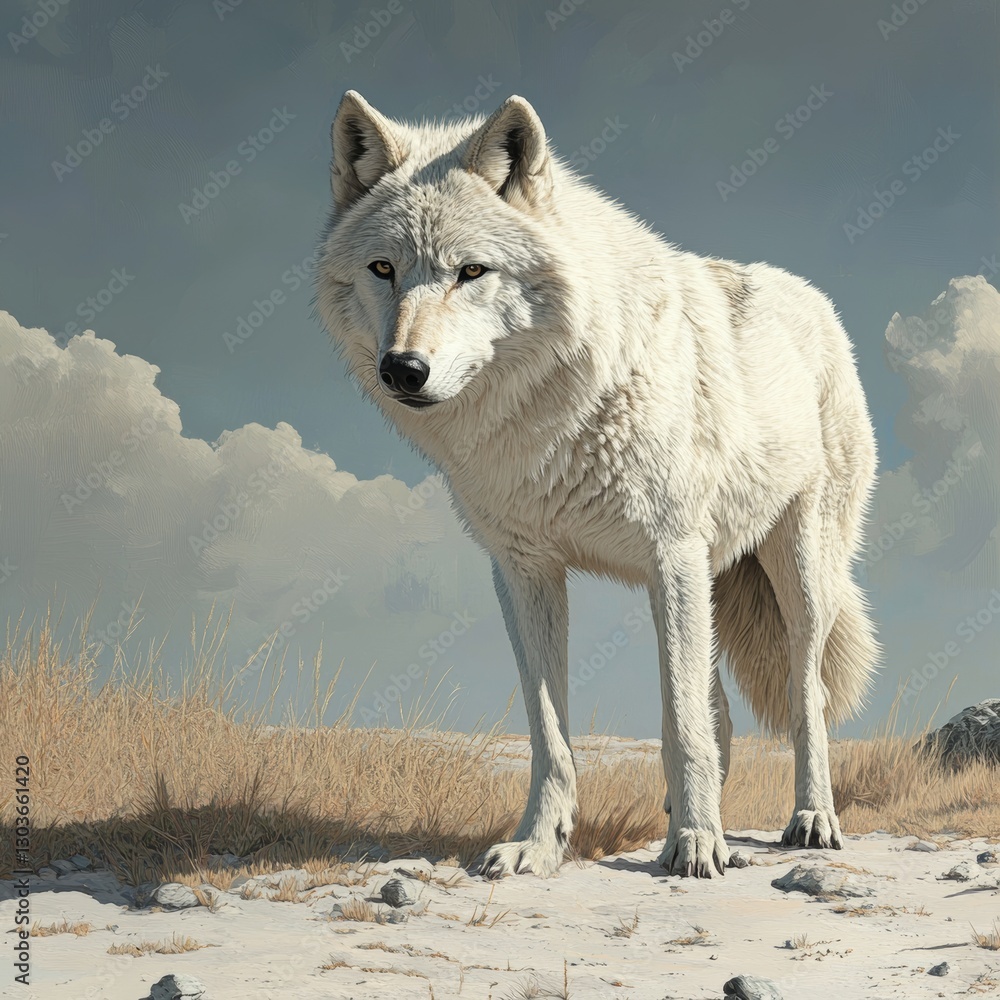 Obraz premium A detailed illustration of White Wolf clipart has been rendered in AI watercolor art style
