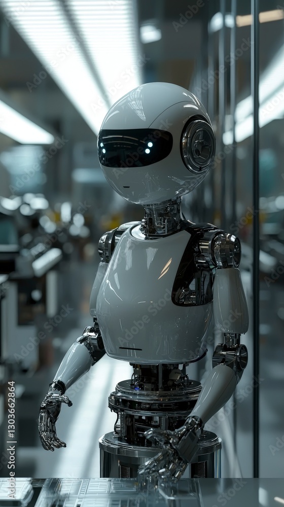 Smooth white robot with dark face and sleek design Smooth white robot with dark face and sleek design