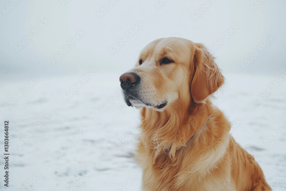 Golden retriever dog playing in the snow Golden retriever dog playing in the snow