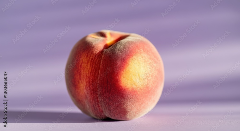 Ripe juicy peach on soft purple background with natural light Ripe juicy peach on soft purple background with natural light