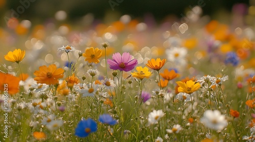 Vibrant wildflowers in a sunlit meadow.