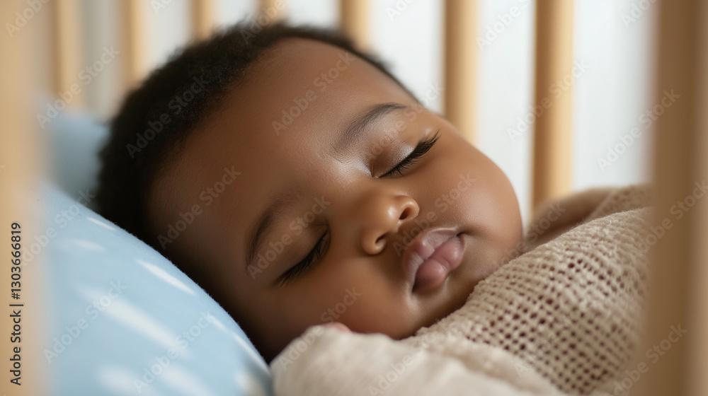 Adorable black baby sleeping peacefully in crib Adorable black baby sleeping peacefully in crib