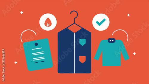 Stylish Inventory Tags Closeup of charming inventory tags on a variety of clothes that highlight specific adaptive features decorated with playful icons for easy understanding.