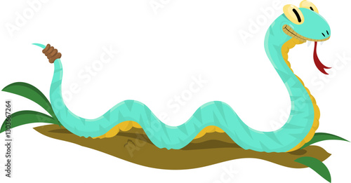 Snake with its tongue out, slithering – playful vector illustration