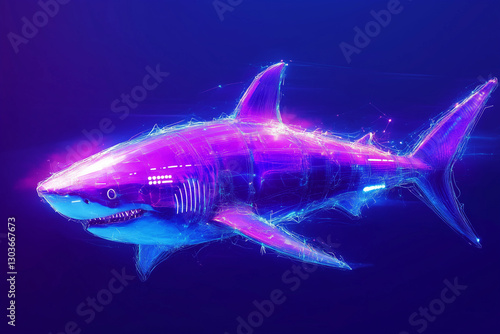 Wallpaper Mural futuristic shark with neon highlights Torontodigital.ca
