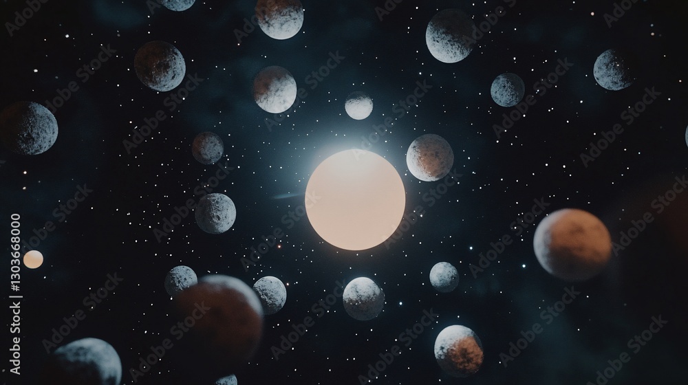 Naklejka premium A cosmic display of planets and stars in a deep space environment exploration