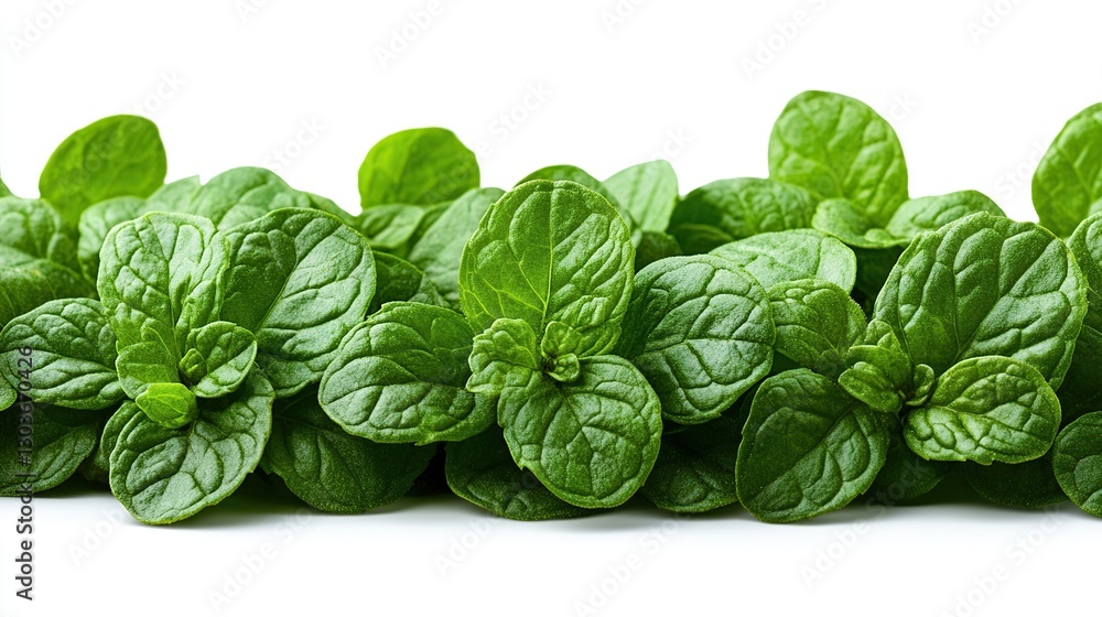 Fototapeta premium Fresh mint leaves arranged on white background