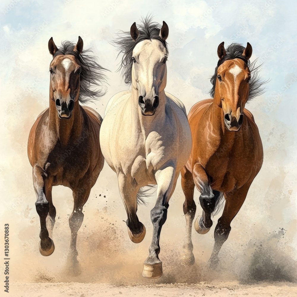 The clipart of Wild Horses is created using a watercolor illustration technique and presented as hand-painted digital artwork The clipart of Wild Horses is created using a watercolor illustration technique and presented as hand-painted digital artwork