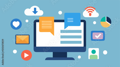 Social Media Stories A computer screen displaying a blog post with assistive technology tools nearby while icons of social media platforms float around emphasizing digital