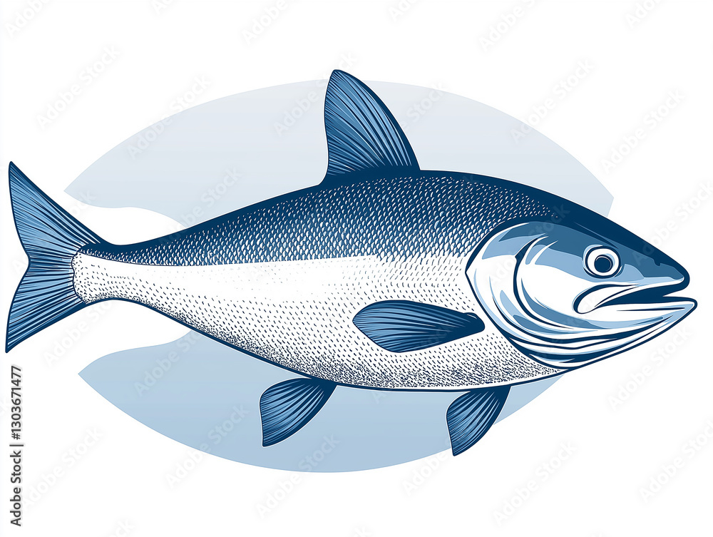 Naklejka premium Salmon fish swimming in blue oval background