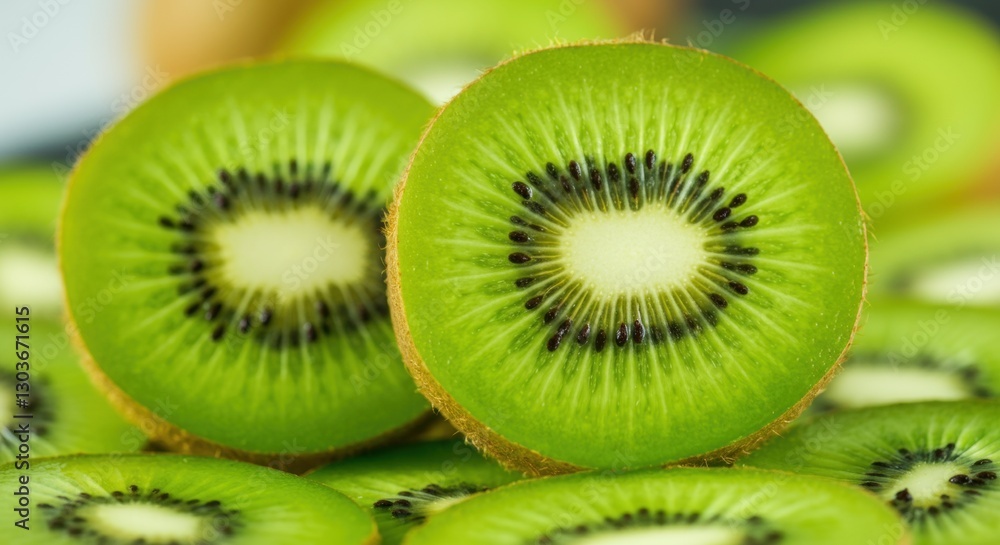 Close-up of fresh kiwi slices showing vivid green color and texture Close-up of fresh kiwi slices showing vivid green color and texture