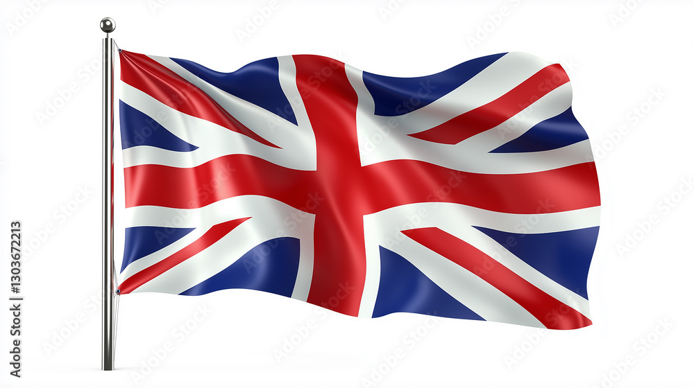United kingdom flag waving on white background: symbol of british identity United kingdom flag waving on white background: symbol of british identity