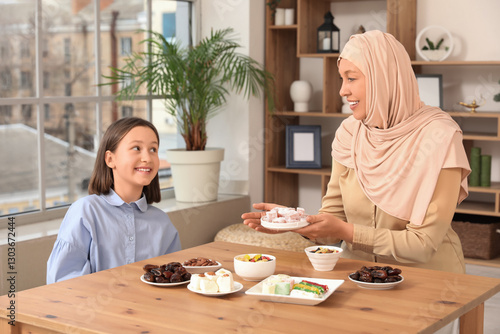 Happy Muslim mother and her...