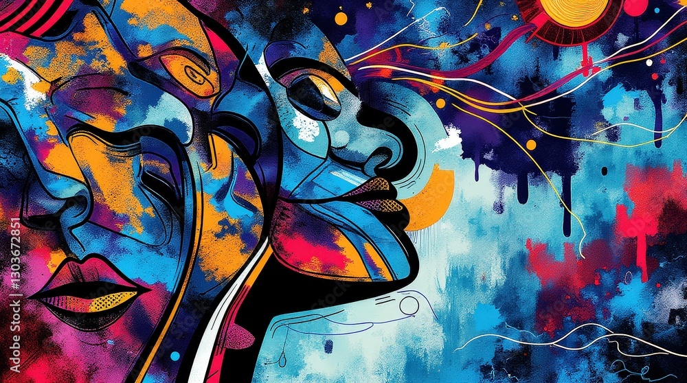 Obraz premium Abstract Urban Faces – Vibrant Graffiti Art