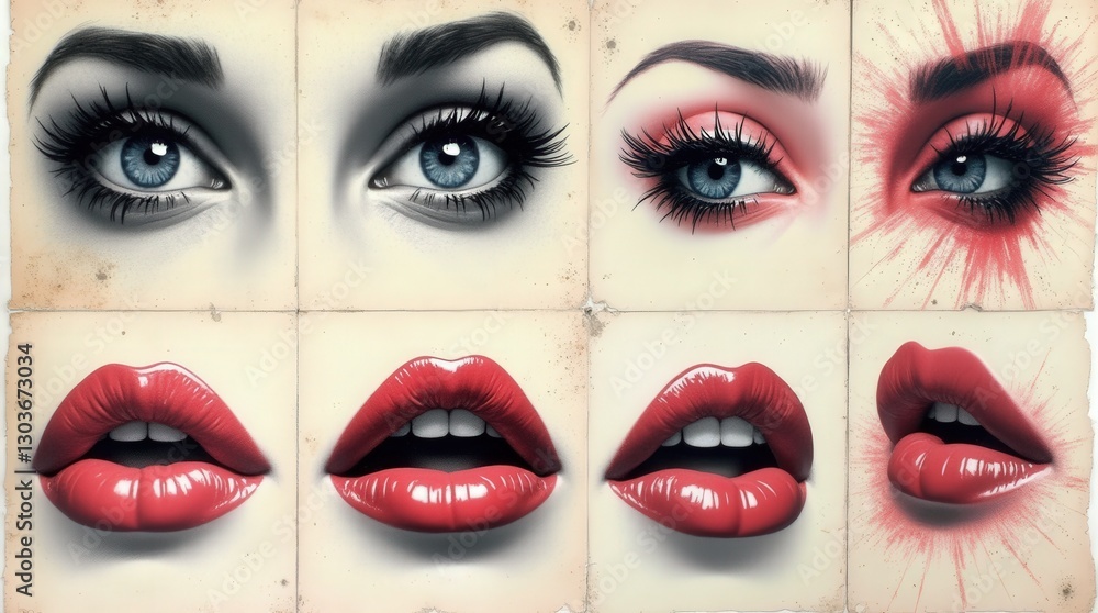 Set of Expressive Eyes and Lips – Pop Art Style Set of Expressive Eyes and Lips – Pop Art Style
