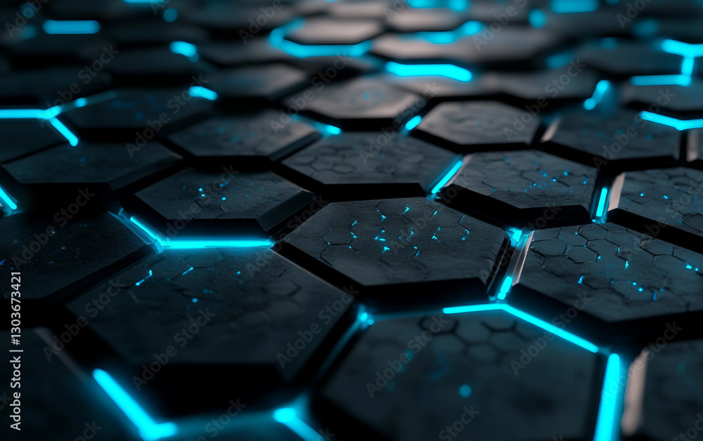 Close up of a blue and black hexagonal pattern Close up of a blue and black hexagonal pattern