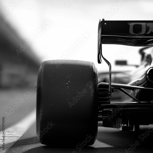 Black and White Formula 1 Car Wheel Close-Upa